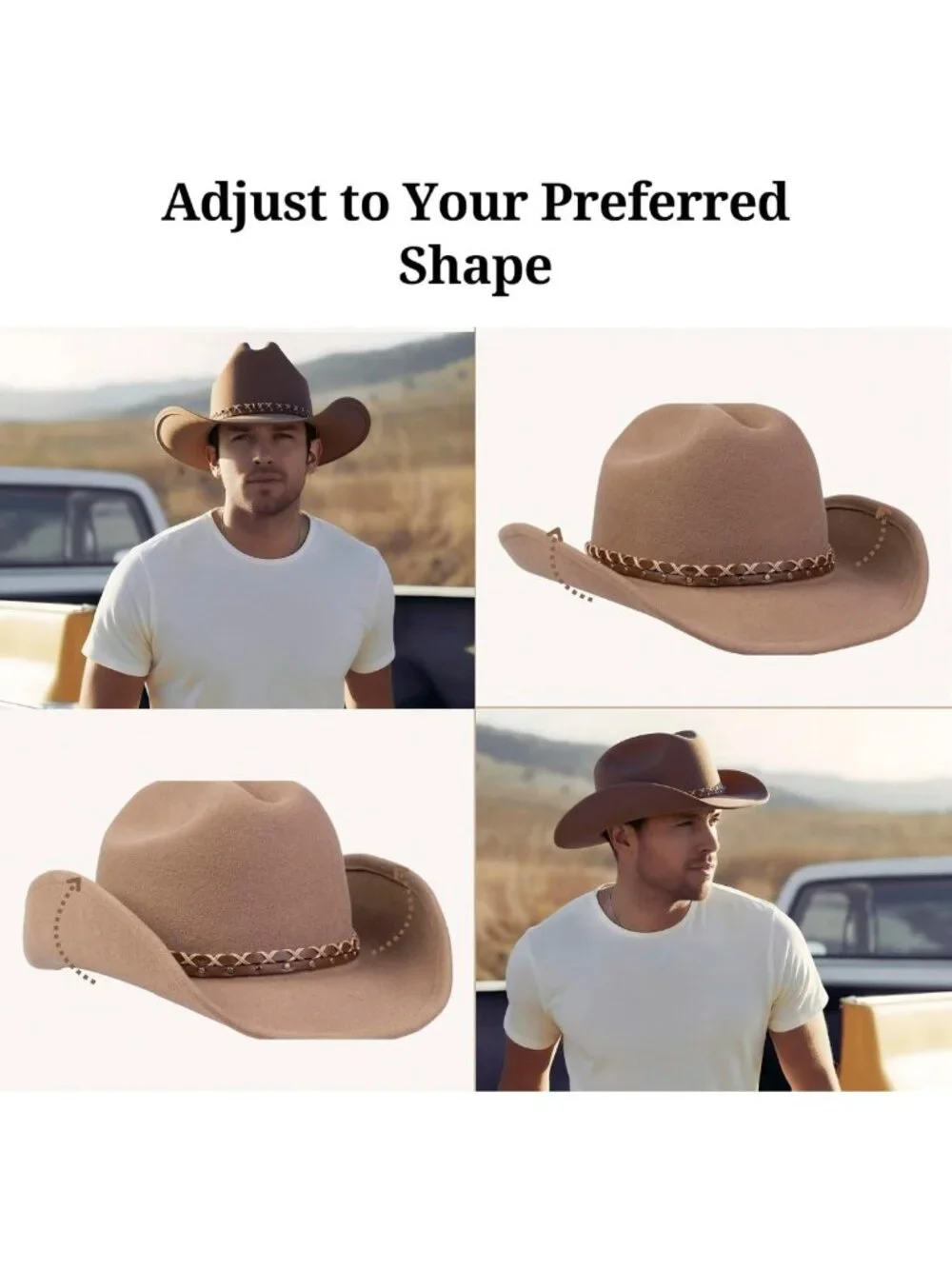 Water-Resistant 100% Wool Cowboy Hat | Western Felt Outback Rancher for Men